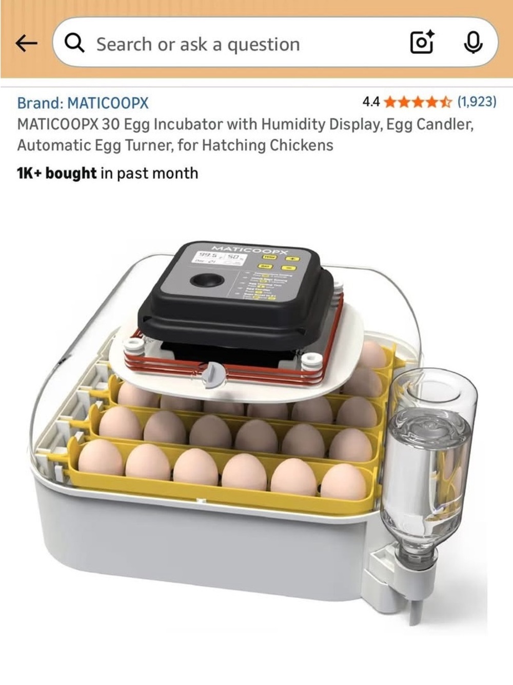 MATICOOPX 30-Egg Incubator in Yellow and White